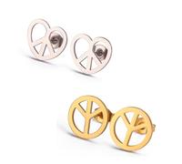 Peace Signol Stud Earrings Geometric Heart Round Statement Earrings Hippie Jewelry Accessories Girls Women (set B)