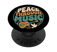 Peace Through Music Guitare rétro Motif Colombe PopSockets PopGrip Adhésif