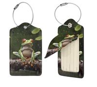 Peace Tree Frog Lot de 2 étiquettes de bagage en cuir synthétique avec dos intégral pour bagages, étiquettes personnalisées pour sacs, valises avec boucle en métal, noir
