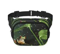 Peace Tree Frog Unisexe Taille Réglable Carré Double Couche Ceinture Sac pour Activités de Plein Air Voyage Course Randonnée, Noir , Taille unique