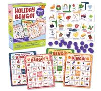 Peaceable Kingdom Holiday Bingo - 4 thèmes de vacances, jusqu'à 28 joueurs - Pays des merveilles d'hiver, jour de la Saint-Patrick, jour de la citrouille et jour de l'amitié - Ensemble de bingo