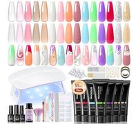 PEACECOLOR 33pcs Gel Construction Ongle UV Starter Set, 15 Couleurs Poly Extension d'ongles en Gel Complet Kit Avec Mini UV Lampe, Base Top Coat DIY Nail Art Kit Ongle Acrylique Complet