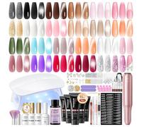 PEACECOLOR 51 Pcs Ongle Kit Complet Poly Extension Gel avec Lampe Ponceuse,24 Couleurs 16ml Gel Kit Construction Ongle avec Vernis Mat et Brillant Effet Cat Eye Semi Permanent