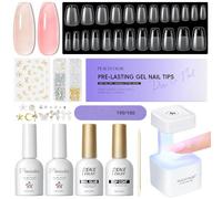 PEACECOLOR Capsule Americaine Ongle, 240Pcs Faux Ongles Cercueil Court Moyen, Colle Faux Ongles, Lampe UV Ongles Gel, Nude Rose Vernis à Ongles avec Top Coat Kit Manucure