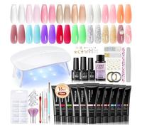 PEACECOLOR Kit Ongle Gel Complet Poly Extension Gel Kit Complet avec Lampe U V 15 Couleurs Transparent Nude 16ml Gel Kit Construction Ongle avec Base et Top Coat et Outils de Manucure la Maison