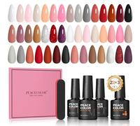 PEACECOLOR Vernis Gel UV Semi Permanent, 25PCS UV/LED Vernis à Ongles avec Base Coat Top Coat, 22 Couleurs Nude Rouge Rose Marron Paillettes Vernis Gel UV Semi Permanent UV/LED Pour Salon De Manucure