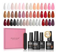 PEACECOLOR Vernis Semi Permanent, 25PCS Vernis à Ongles avec Base Coat Top Coat, 22 Couleurs Marron Nude Rouge Rose Paillettes Vernis Gel UV Semi Permanent UV/LED Pour Automne Hiver