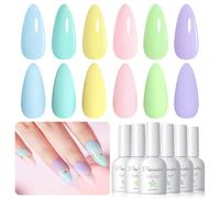 PEACECOLOR Vernis Semi Permanent Pastel, 6 Couleurs Rose Bleu Vert Jaune Violet Gel Polish Vernis à Ongles Gel UV Semi-Permanent Manucure Kit DIY Home 10ml