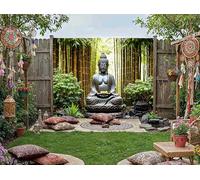 Peaceful Buddha Bamboo Garden Mural, tapisserie et rideau - Décoration murale d'extérieur imperméable, méditation zen et clôture tranquille 240 cm x 180 cm (l x H)