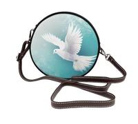 Peaceful Dove Flying In The Sky Sac à bandoulière rond en cuir pour femme