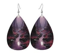 Peaceful Night Boucles d'oreilles en cuir en forme de larme pour femme - Boucles d'oreilles pendantes légères en PVC avec crochets en argent 925, imprimés double face | Cadeau hypoallergénique