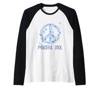 Peaceful Soul Blue Floral Peace Sign Vintage Aesthetic Soft Manche Raglan