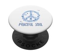 Peaceful Soul Blue Floral Peace Sign Vintage Aesthetic Soft PopSockets PopGrip Adhésif