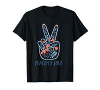 Peaceful Soul Floral Peace Hand Gesture Nature Inspired T-Shirt