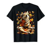 Peaceful Wolf Fall Leaves Meditation Animal Yoga Art automnal T-Shirt