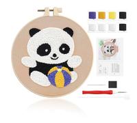 peaceking Kit Complet de Broderie, Punch Needle Kit de Bricolage, Paquet de Broderie à Motif Panda, avec Aiguille à Poinçonner, Fil à Broder et Autres Outils, Adapté aux Débutants Adulte et Enfants