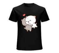 Peach and Goma Mochi Cat Mens T-Shirt Black Unisex Mens Tees S