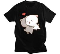 Peach and Goma Mochi Cat T-Shirt Kawaii Cartoon Print Femme Harajuku Couple Crew Neck Unisex Short Sleeve T-Shirt L