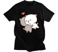 Peach and Goma Mochi T-Shirt Kawaii Cartoon Print Tshirt Women's Funny T Shirt Femme Harajuku Couple Clothes 100% Cotton Tee Black