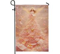 Peach Angel Drapeau de jardin de Noël, décoration en forme de cœur, drapeau double face pour la saison d'hiver, charmante décoration de terrasse, pelouse, 30,5 x 45,7 cm