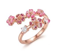 Peach Blossom Ring for Women, Adjustable Gold Floral Everyday Jewelry