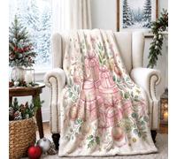 Peach Boxes Couverture de Noël 127 x 152,4 cm | Décorations florales fantaisie, couverture en flanelle, esthétique pastel, accessoire de maison saisonnier