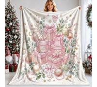Peach Boxes Couverture de Noël 152,4 x 203,2 cm | Décorations florales fantaisie, couverture en flanelle, esthétique pastel, accessoire de maison saisonnier