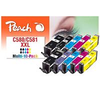 Peach C580/581 Lot de 10 Cartouches d'encre XL (2 x K, PBK, 2 x C, 2 x M, 2 x Y, Bleu) Remplace Canon PGI-580XXL, CLI-581XXL pour Canon Pixma TS 6350, Canon Pixma TS 8350, Canon Pixma TS 8151