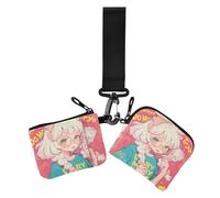Peach Cute Bunny Girl Lot de 2 porte-monnaie minimaliste avec fermeture éclair et poche pour pièces de monnaie pour femme