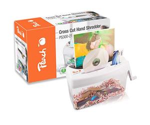 Peach Destructeur de documents et mini aspirateur de table PA105-1 feuille - 4 l - P-4 - CD et cartes de crédit - coupe croisée manuelle - Courant indépendant - DSGVO 2018 - PS300-21A