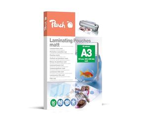 Peach Film de plastification A3-80 microns - 100 pochettes - Mat - Inscriptible - Qualité supérieure pour de meilleurs résultats de plastification - Convient pour toutes les plastifieuses - S-PP580-15