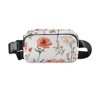 Peach Florals Sac banane tendance blanc tendance pour femmes, hommes, adolescents, sac banane multifonction à fermeture éclair avec sangle réglable pour voyage, gym, travail, Fleurs de pêche blanches,