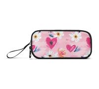 Peach Flowers Love Heart Trousse à crayons haute capacité en nylon en forme de cœur