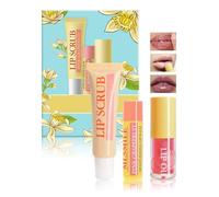 Peach Kit de traitement des lèvres pour lèvres sèches et craquelées, coffret cadeau pour le soin des lèvres, gommage et masque - Exfolie et hydrate les lèvres pendant la nuit avec gommage à lèvres,