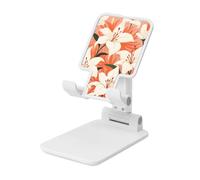Peach Lily Cottagecore Support de téléphone portable esthétique pliable à angle réglable en hauteur Compatible avec tous les smartphones Blanc