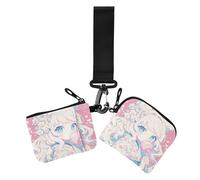 Peach Lot de 2 pochettes pour pièces de monnaie et cartes avec fermeture éclair pour femme Motif dessin animé