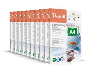 Peach Pochettes de plastification A4-80 microns - 10 x 100 pochettes - Brillantes - Qualité supérieure pour de meilleurs résultats de plastification - Compatible avec les appareils de toutes les