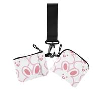 Peach Rabbit Lot de 2 portefeuilles doubles pour cartes de visite avec fermeture éclair et porte-clés pour femme, Lapin pêche, 1 size, Décontracté