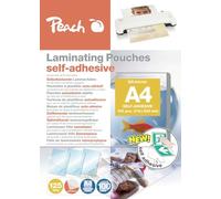 Peach S-PP525-17 Lot de 100 pochettes de plastification A4-125 mic - Dos autocollant - Convient pour les images ou les panneaux faits maison - Compatible avec les plastifieuses de tous les fabricants