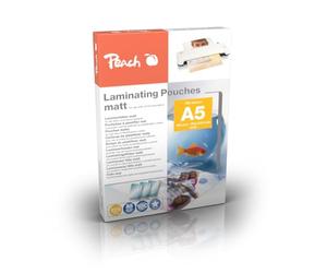 Peach S-PP525-30 Lot de 100 pochettes de plastification A5 125 microns mates inscriptibles de qualité supérieure pour de meilleurs résultats de plastification compatibles avec les appareils de toutes
