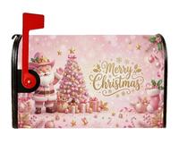 Peach Western Santa Christmas Boîte aux lettres magnétique 53,3 x 63,5 cm | Lettrage doré, couvercle de boîte aux lettres, arbre de Noël, Père Noël occidental, extérieur de maison de vacances