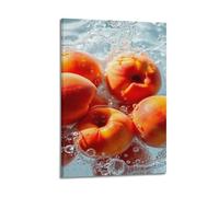 Peaches in Water Splash Art mural - Impression dynamique - Poster de fruits - Impression sur toile fraîche - Décoration rafraîchissante pour salon - Poster mural et image d'art - Impression moderne de