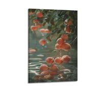 Peaches on Branches with Water Reflets Wall Art - Impression réaliste - Fruits - Impression sur toile fraîche - Peinture décorative sur toile - Affiches murales et art imprimé moderne pour chambre à