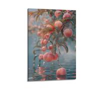 Peaches on water surface water wall art, Dreamy Print, fruit poster, impression douce, impression sur toile, peinture murale, affiches murales et art imprimé moderne, pour chambre à coucher, 30,5 x