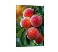 Peaches with Water Drops Art mural - Impression réaliste - Poster de fruits - Impression sur toile fraîche - Décoration naturelle pour salon - Poster décoratif sur toile - Affiches murales et