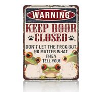 PEACHGARDEN Plaque décorative amusante en métal rétro avec inscription « Keep Door Closed Don't Let The Frogs Out No Matter What They Tell You » - Décoration murale pour maison, bureau, chambre - 30,5