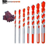 Peachloft Drill Bits Multifunctional Set, Universal Impact Twist Bit Set, Tungsten Steel Alloy Tip for Stone, Glass, Concrete, Wood, Brick, Metal(3+4+5+6+8+10+12mm) (Orange)
