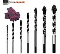 Peachloft Drill Bits Multifunctional Set, Universal Impact Twist Bit Set, Tungsten Steel Alloy Tip for Stone, Glass, Concrete, Wood, Brick, Metal(3+4+5+6+8+10+12mm) (Black)