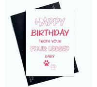 Peachy Antics Carte d'anniversaire de la part d'un chien avec inscription « Happy Birthday From Your Legged Baby » - Rose - AP76