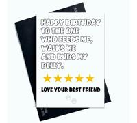 Peachy Antics Furbaby AP78 Carte d'anniversaire amusante avec inscription « Happy Birthday To The One Who Feeds Me Walks Me And Rubs My Belly » 5 x Love Your Bestfriend
